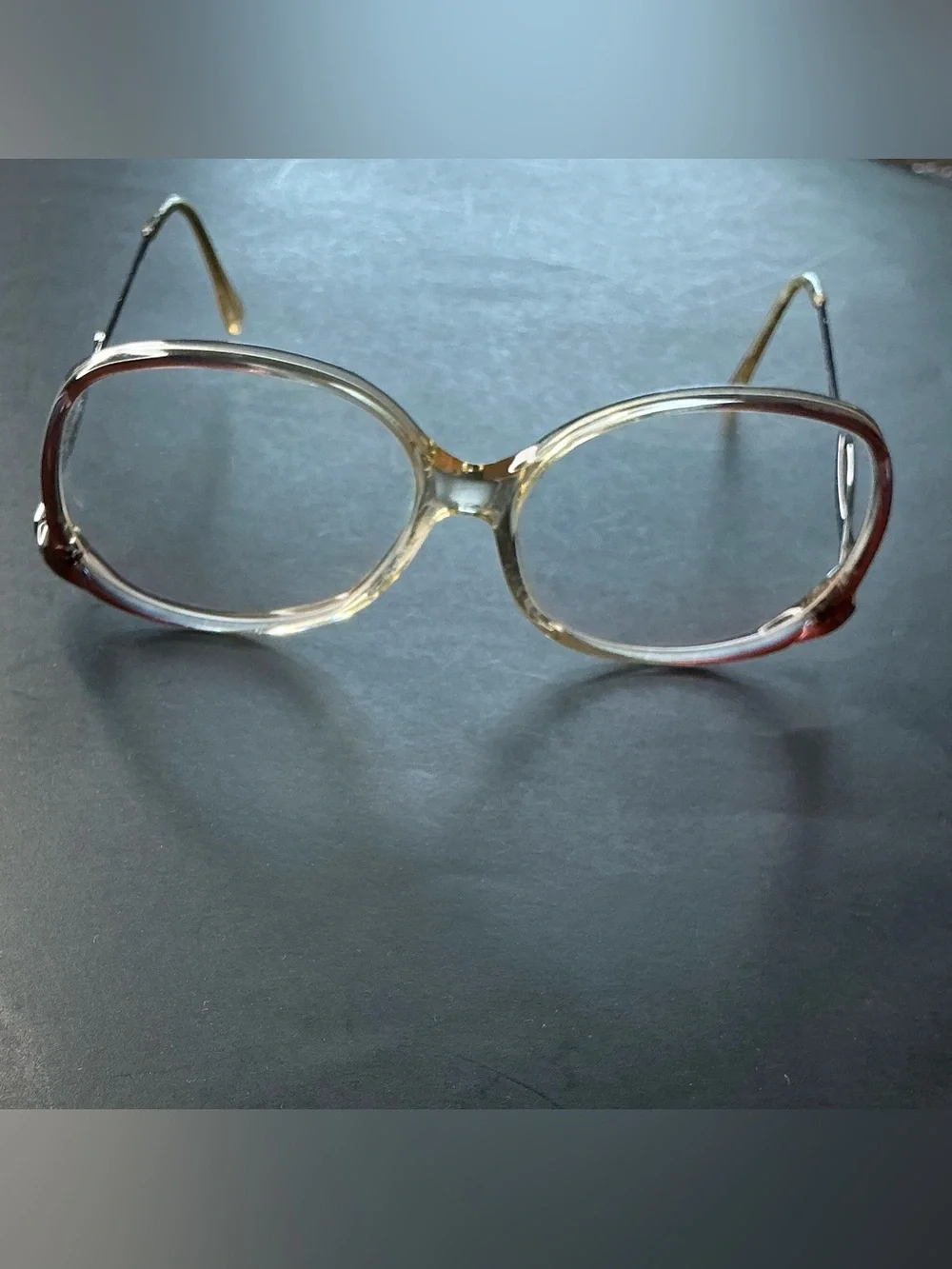 Clear Oval Women's Eyewear Frames - Transparent Champagne & Burgundy